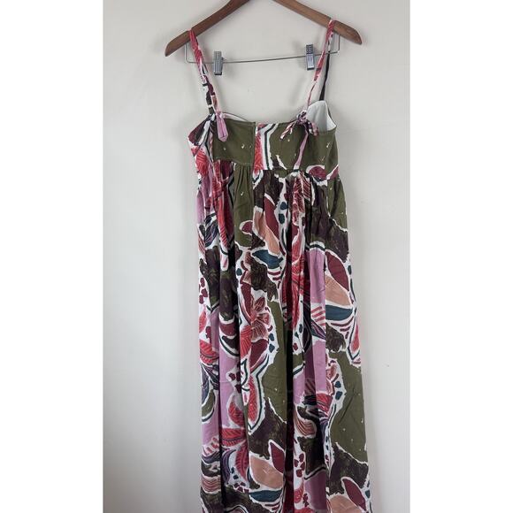 Francescas Maxi Dress Womens Small Pink Green Linen Blend Floral Mara Palm Print - Picture 11 of 13